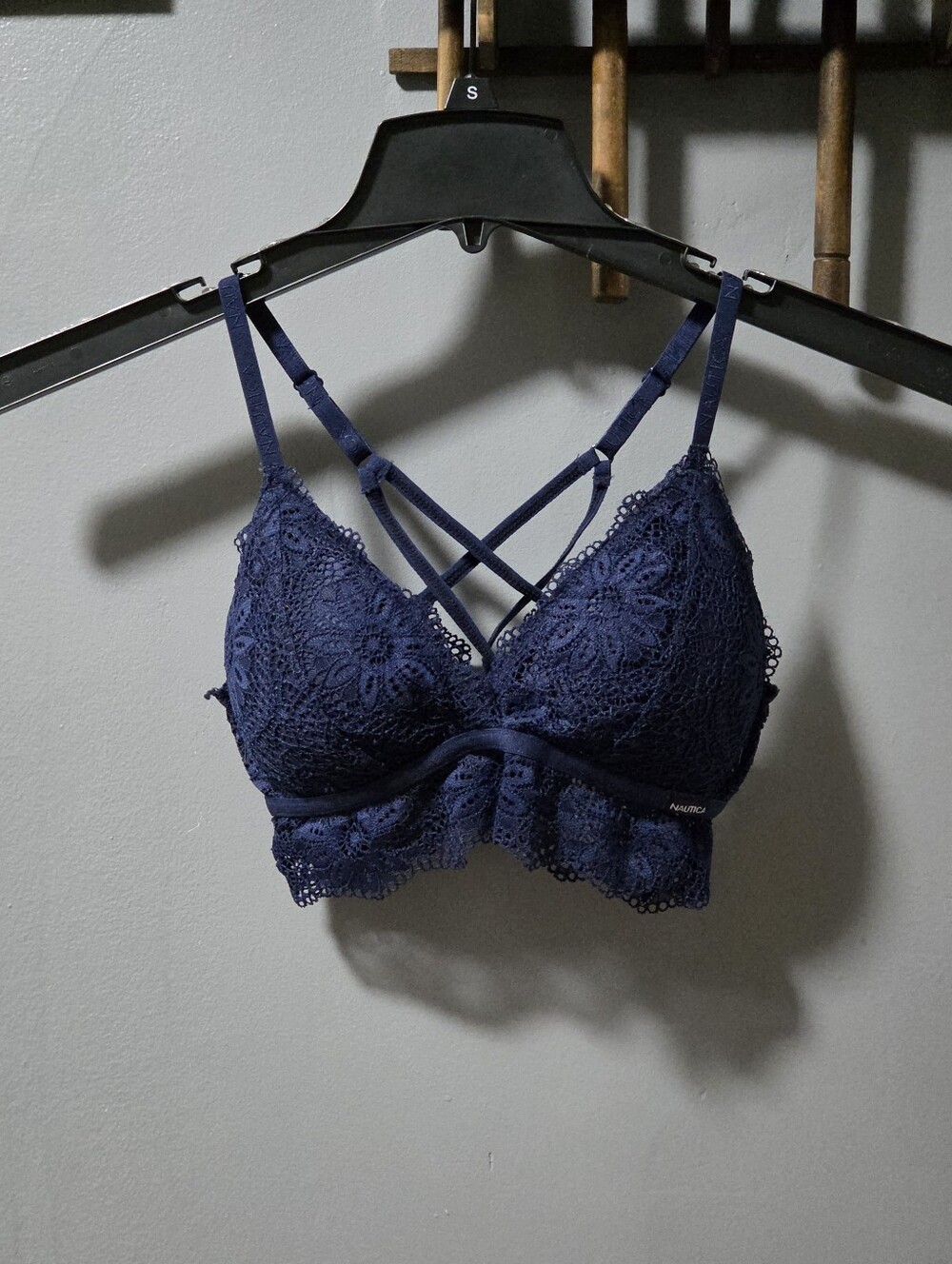 Nautica Navy Blue Lace Longline Crossback Bralette - Size Large NWOT